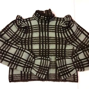 ZARA Mohair Blend Plaid Mock Neck Ruffle Sweater